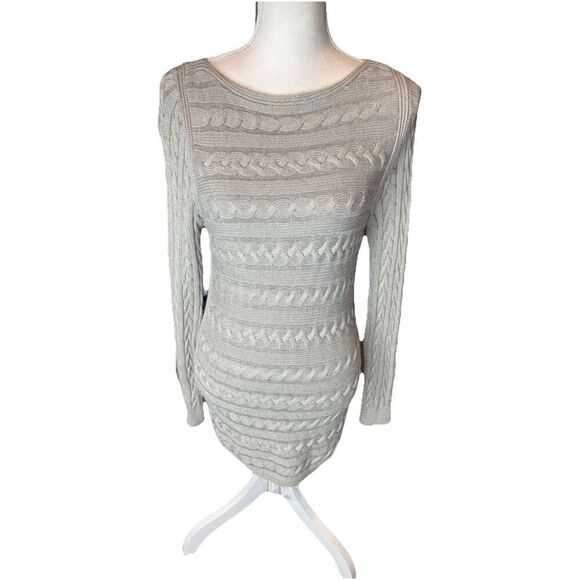 Lauren Ralph Lauren Gray Cable Knit Sweater  Dress Y2K Designer Sz Med - Picture 1 of 6